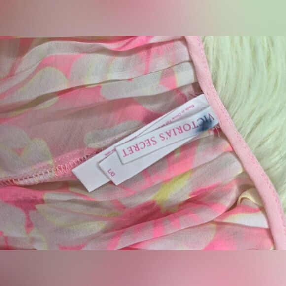 Victoria's Secret Pleated Slip Top Chemise pink Floral Print Rhinestone sz large - Picture 5 of 10
